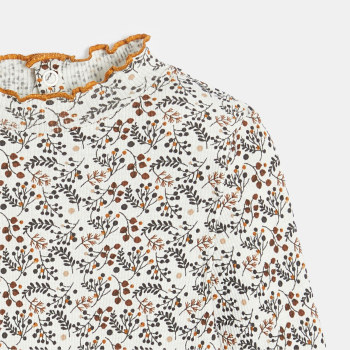 تيشيرت كوت مسطح وياقة متموّجة باللون الخريفي للفتيات الرضع.